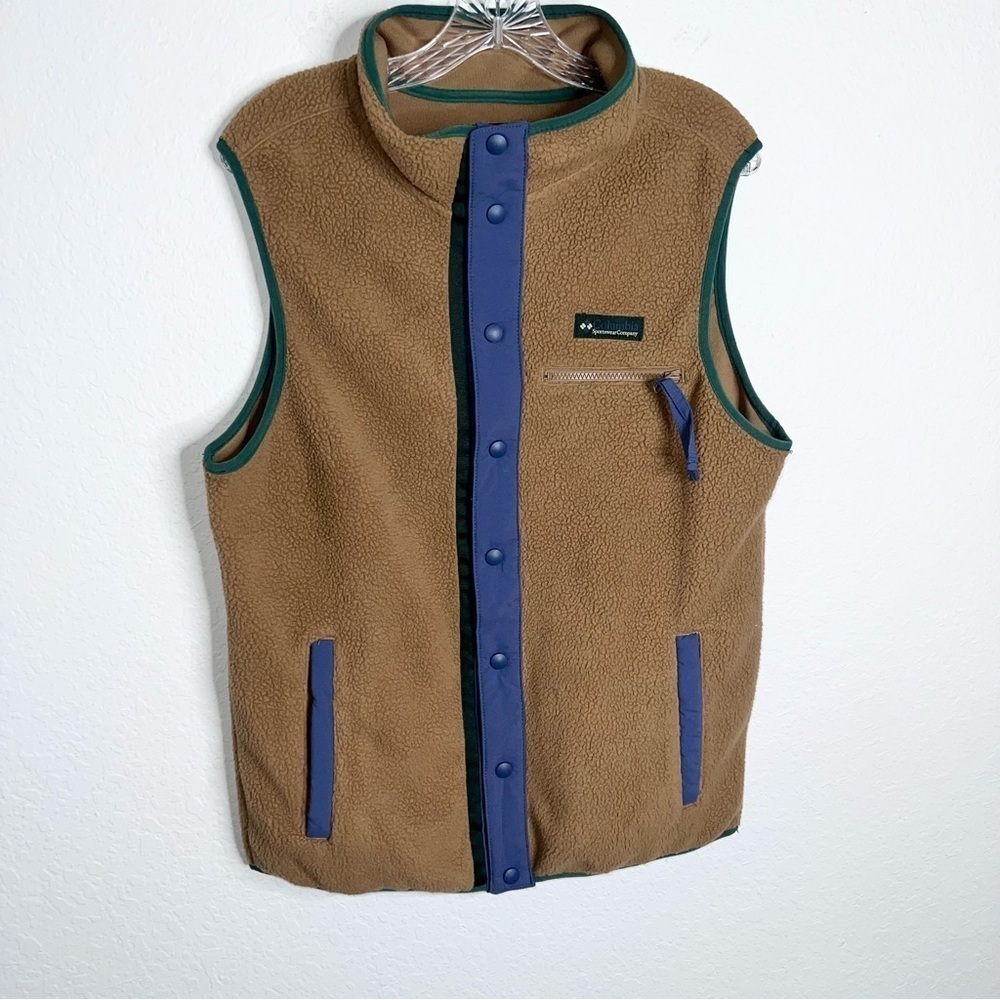 Columbia Vest Men's Small Helvetia Jacket Sherpa Fleece Brown Tan C5